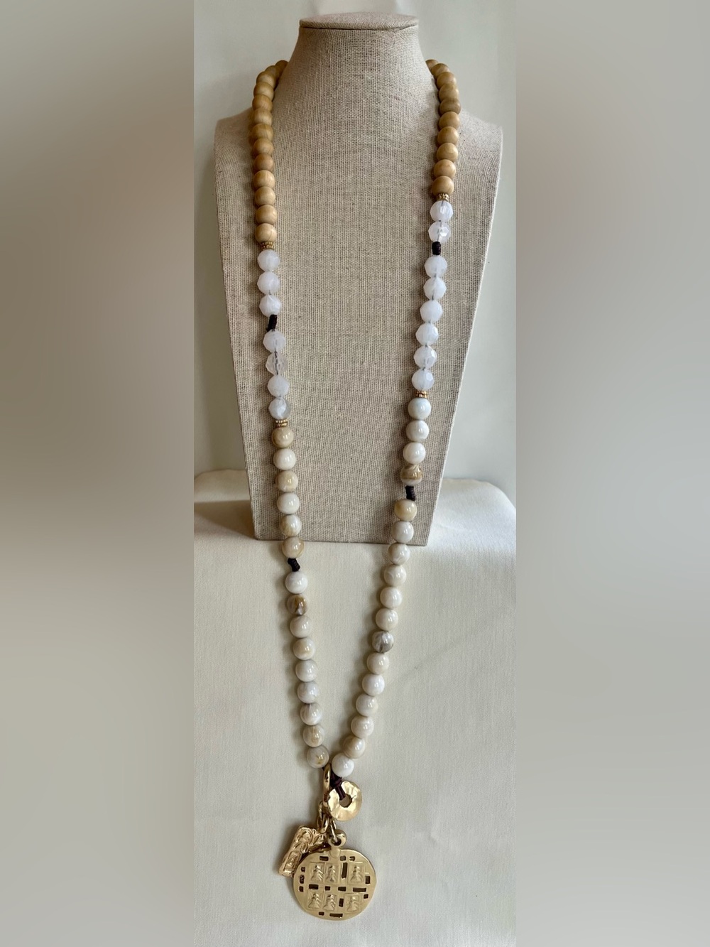 Neutral Beaded Pendant charm Necklace
